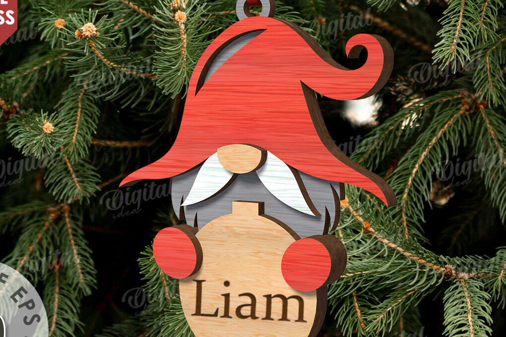 Intra απο ξύλο plywood  Χρώμα wenge 3mm-4mm πάχος - Χριστουγεννιάτικο στολίδι Gnome με λέιζερ Δίασταση 6x6 cm INTRAFABR-120417109