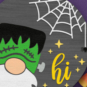 Intra απο ξύλο plywood Χρώμα wenge 3mm-4mm πάχος - Gnome Frankenstein, πινακίδα πόρτας αποκριών Δίασταση 4x4 cm INTRAFABR-120175271 - Image 1