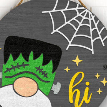 Intra απο ξύλο plywood Χρώμα wenge 3mm-4mm πάχος - Gnome Frankenstein, πινακίδα πόρτας αποκριών Δίασταση 4x4 cm INTRAFABR-120175271 - Image 2