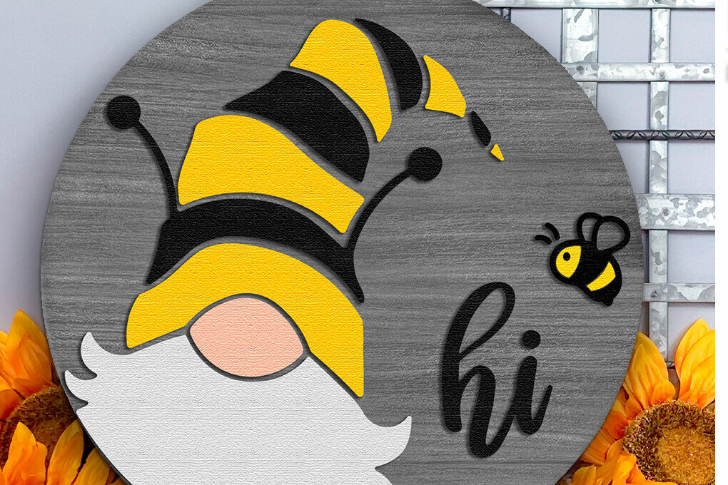 Intra απο ξύλο plywood  Χρώμα wenge 3mm-4mm πάχος - Gnome Hi , Summer Door Sign Cut File Δίασταση 4x4 cm INTRAFABR-94396859