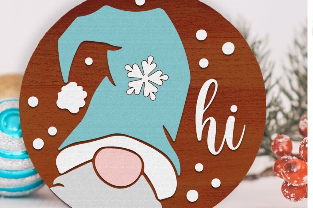 Intra απο ξύλο plywood  Χρώμα wenge 3mm-4mm πάχος - Gnome Hi , Xmas Door Sign Cut File Δίασταση 15x15 cm INTRAFABR-94396865