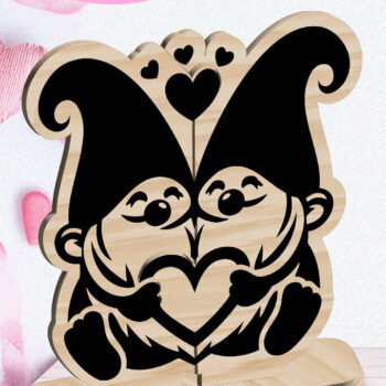 Intra απο ξύλο plywood  Χρώμα wenge 3mm-4mm πάχος - Κόψιμο με λέιζερ στολίδι Gnome Love Valentine Δίασταση 6x6 cm INTRAFABR-95639315 - Image 1