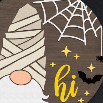 Intra απο ξύλο plywood Χρώμα wenge 3mm-4mm πάχος - Gnome Mummy , αποκριάτικη πινακίδα πόρτας DXF Δίασταση 4x4 cm INTRAFABR-119187000 - Image 1