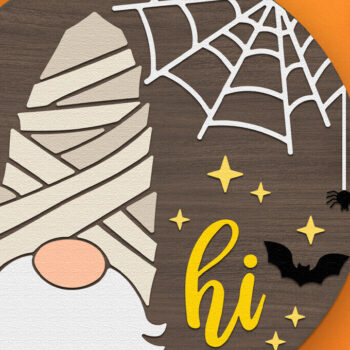 Intra απο ξύλο plywood Χρώμα wenge 3mm-4mm πάχος - Gnome Mummy , αποκριάτικη πινακίδα πόρτας DXF Δίασταση 4x4 cm INTRAFABR-119187000 - Image 2