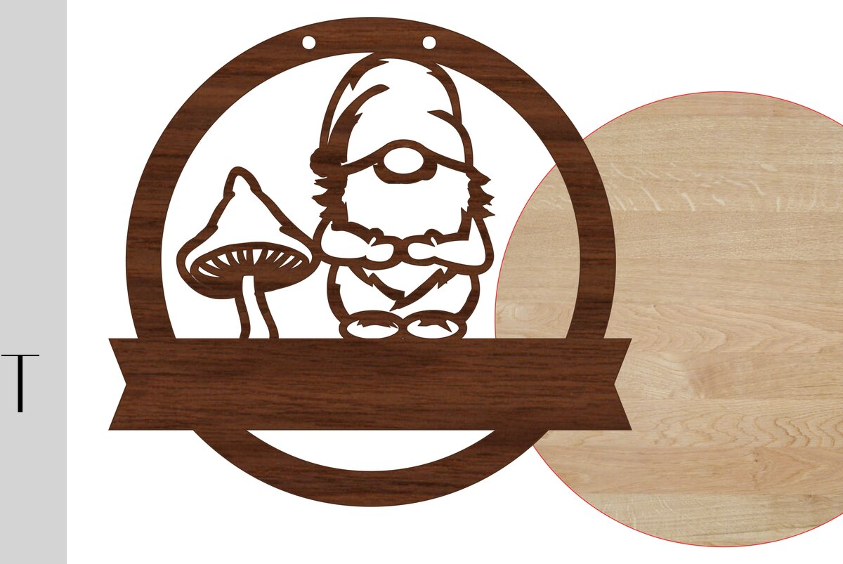 Intra απο ξύλο plywood  Χρώμα wenge 3mm-4mm πάχος - Σημάδι καλωσορίσματος Gnome και κενό Δίασταση 20x20 cm INTRAFABR-118746103