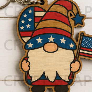 Intra απο ξύλο plywood  Χρώμα wenge 3mm-4mm πάχος - Gnome με USA Flag Keychain Δίασταση 4x4 cm INTRAFABR-119137543 - Image 1