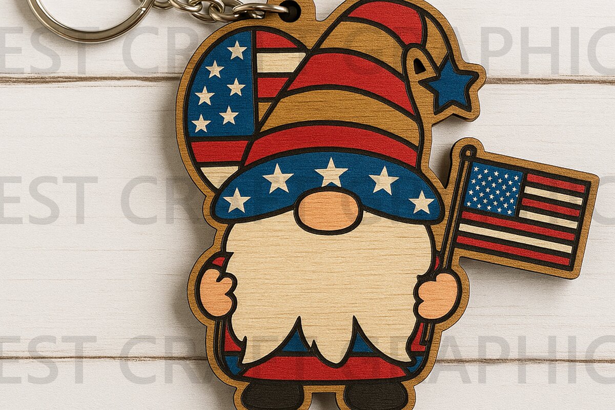 Intra απο ξύλο plywood  Χρώμα wenge 3mm-4mm πάχος - Gnome με USA Flag Keychain Δίασταση 4x4 cm INTRAFABR-119137543