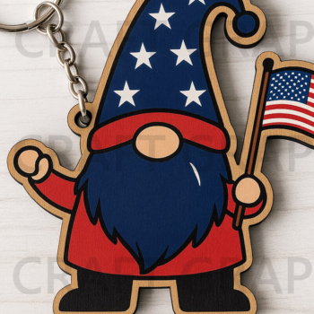 Intra απο ξύλο plywood  Χρώμα wenge 3mm-4mm πάχος - Gnome με USA Flag Δίασταση 4x4 cm INTRAFABR-119137584 - Image 1