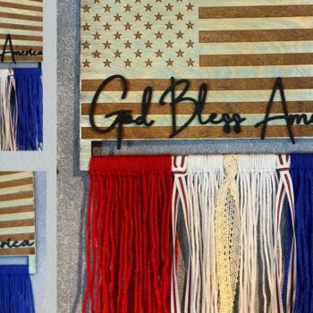 Intra απο ξύλο plywood  Χρώμα wenge 3mm-4mm πάχος - Ο Θεός να ευλογεί την Αμερική Macrame Flag Laser Δίασταση 30x20 cm INTRAFABR-103587905 - Image 1