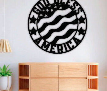 Intra απο ξύλο plywood Χρώμα wenge 3mm-4mm πάχος - God Bless American Flag Wall Art Laser Δίασταση 40x50 cm INTRAFABR-94592597 - Image 2