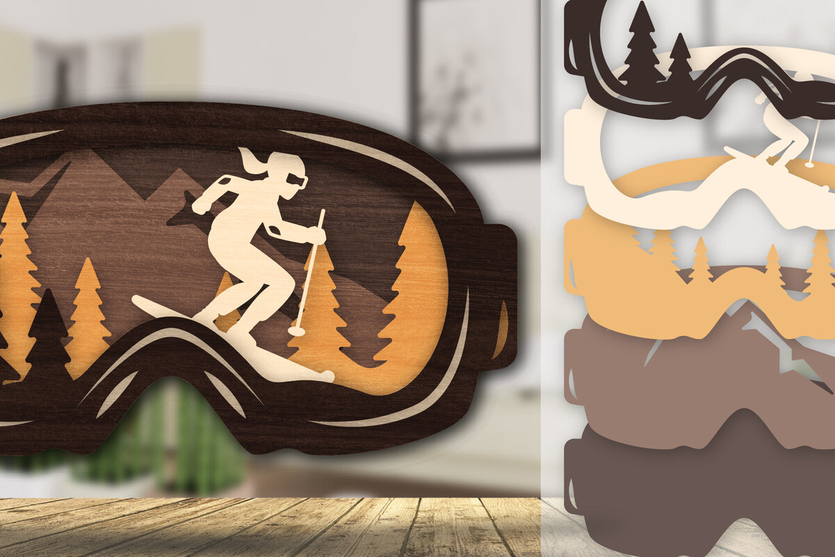 Intra απο ξύλο plywood  Χρώμα wenge 3mm-4mm πάχος - Goggles Ski Scene Lasered Wall Art Laser Δίασταση 40x50 cm INTRAFABR-120025606