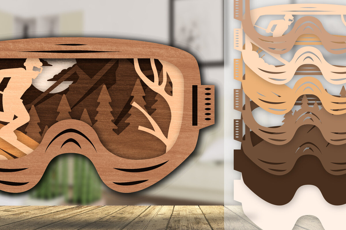 Intra απο ξύλο plywood  Χρώμα wenge 3mm-4mm πάχος - Goggles Ski Scene Lasered Wall Art Laser Δίασταση 40x50 cm INTRAFABR-94583759