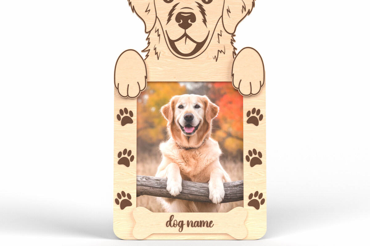 Intra απο ξύλο plywood  Χρώμα wenge 3mm-4mm πάχος - Κορνίζα για σκύλο Golden Retriever Δίασταση 20x25 cm INTRAFABR-92484847