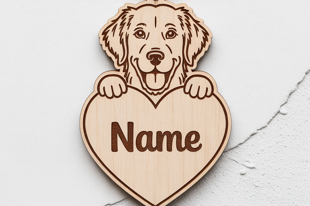 Intra απο ξύλο plywood  Χρώμα wenge 3mm-4mm πάχος - Μπρελόκ Golden Retriever Δίασταση 4x4 cm INTRAFABR-92484885