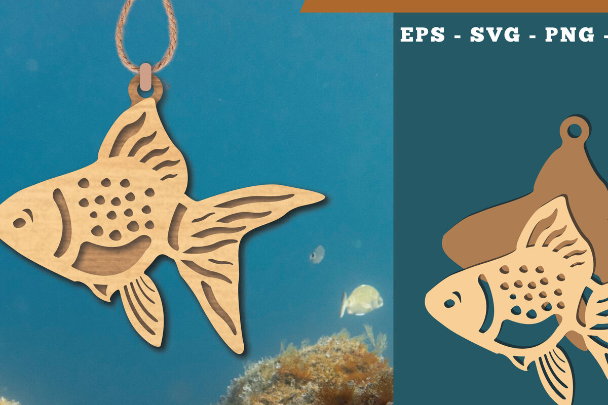 Intra απο ξύλο plywood  Χρώμα wenge 3mm-4mm πάχος - Στολίδι κοπής με λέιζερ χρυσόψαρο 2 Δίασταση 6x6 cm INTRAFABR-95503022