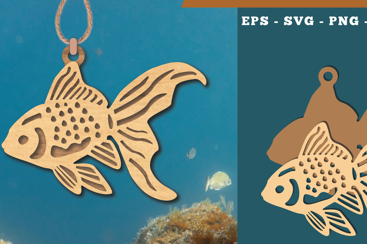 Intra απο ξύλο plywood  Χρώμα wenge 3mm-4mm πάχος - Στολίδι κοπής με λέιζερ χρυσόψαρο 3 Δίασταση 6x6 cm INTRAFABR-118592182