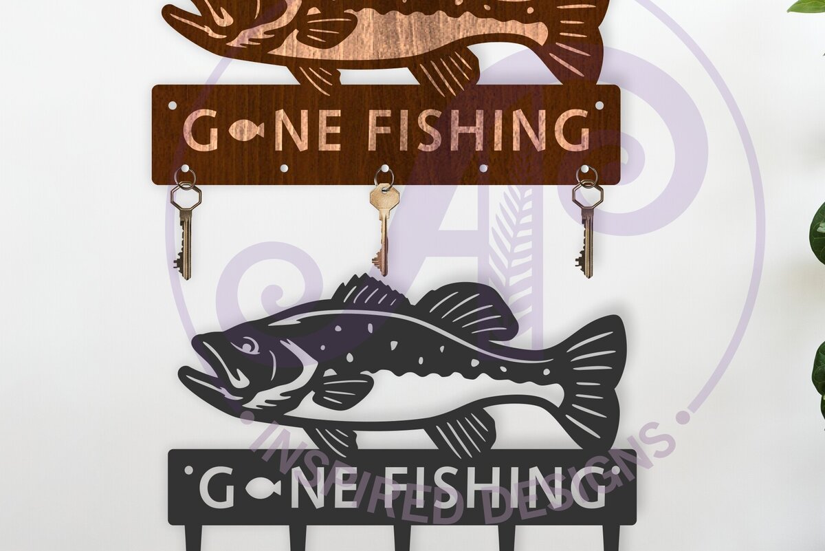 Intra απο ξύλο plywood  Χρώμα wenge 3mm-4mm πάχος - Gone Fishing Bass Fish Σχέδιο κλειδαριάς Δίασταση 30x20 cm INTRAFABR-121186588