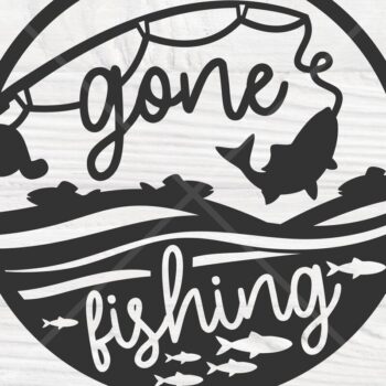 Intra απο ξύλο plywood  Χρώμα wenge 3mm-4mm πάχος - Gone Fishing , Fishing Round Sign Δίασταση 40x50 cm INTRAFABR-121186571 - Image 1