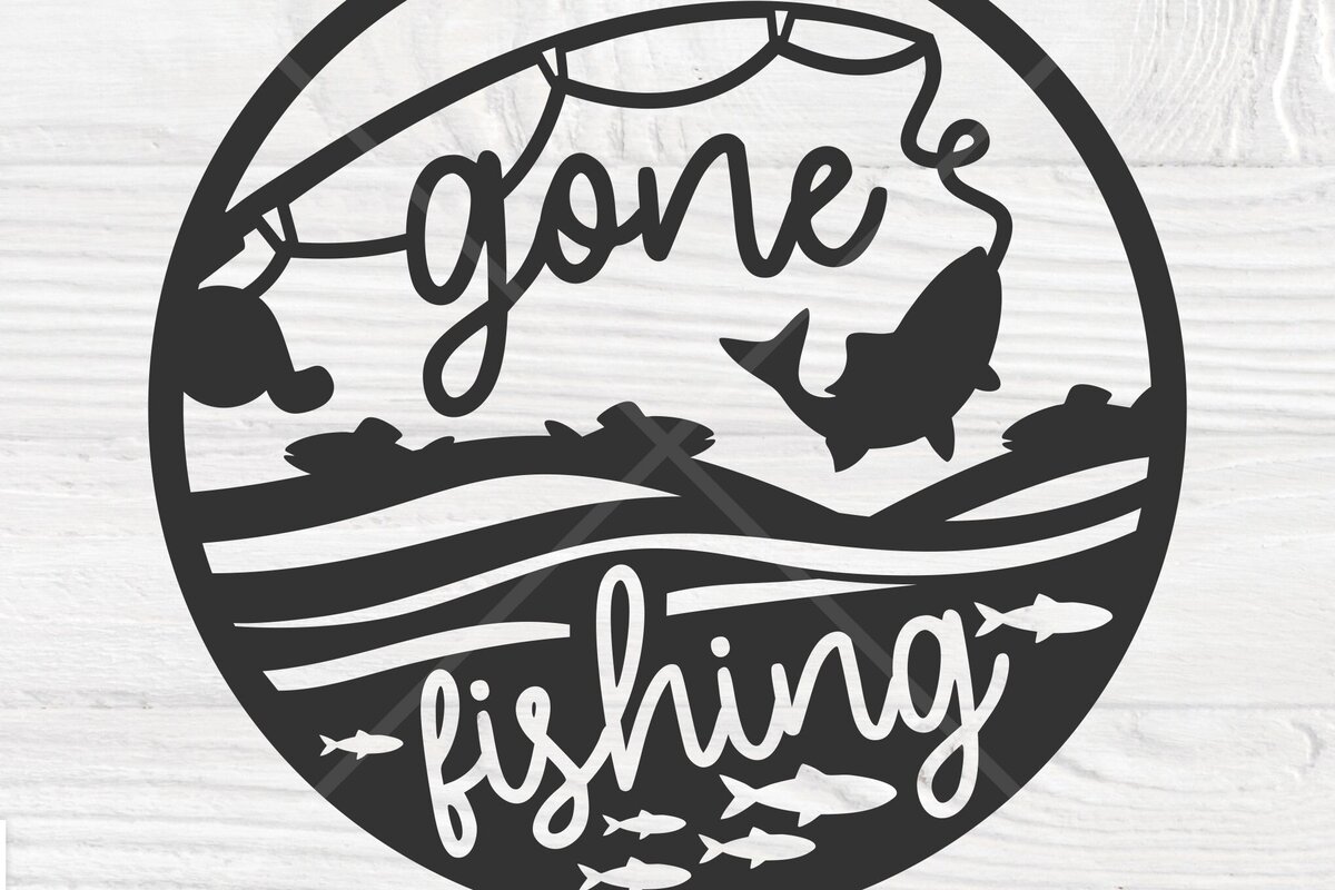 Intra απο ξύλο plywood  Χρώμα wenge 3mm-4mm πάχος - Gone Fishing , Fishing Round Sign Δίασταση 40x50 cm INTRAFABR-121186571