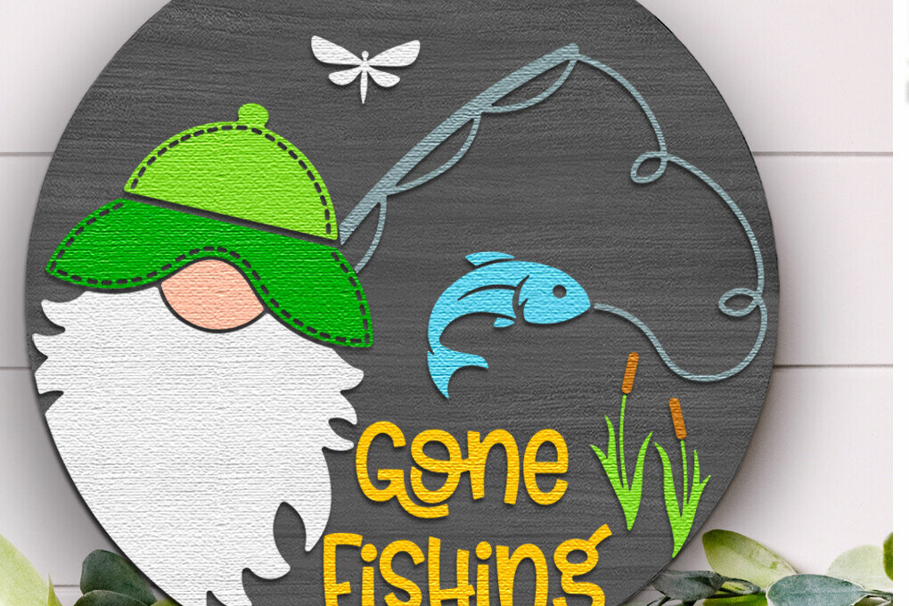 Intra απο ξύλο plywood  Χρώμα wenge 3mm-4mm πάχος - Gone Fishing , Summer Door Sign DXF Δίασταση 4x4 cm INTRAFABR-121186564