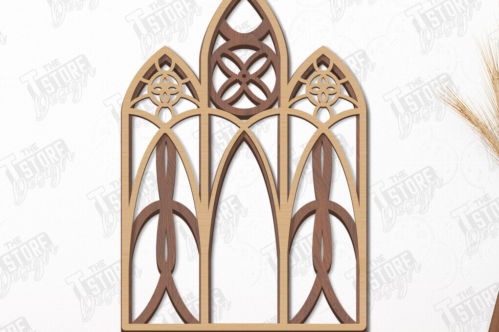 Intra απο ξύλο plywood  Χρώμα wenge 3mm-4mm πάχος - Γοτθικό πλαίσιο παραθύρου | Γοτθικό στυλ | CNC Δίασταση 20x25 cm INTRAFABR-95138153