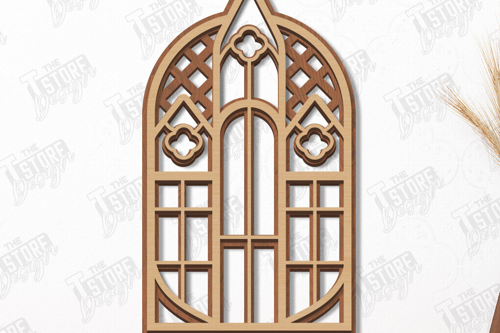 Intra απο ξύλο plywood  Χρώμα wenge 3mm-4mm πάχος - Γοτθικό πλαίσιο παραθύρου | Γοτθικό στυλ | CNC Δίασταση 20x25 cm INTRAFABR-95138158