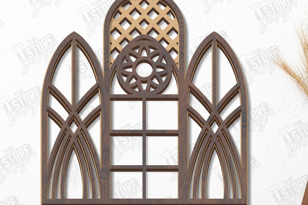 Intra απο ξύλο plywood  Χρώμα wenge 3mm-4mm πάχος - Γοτθικό πλαίσιο παραθύρου | Γοτθικό στυλ | CNC Δίασταση 20x25 cm INTRAFABR-67519168