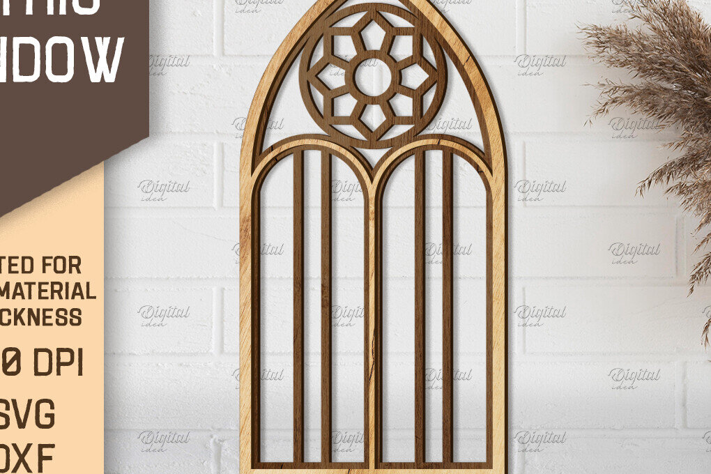 Intra απο ξύλο plywood  Χρώμα wenge 3mm-4mm πάχος - Γοτθικό Παράθυρο . Τοξωτό πλαίσιο παραθύρου Δίασταση 20x25 cm INTRAFABR-95710515