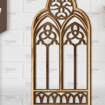 Intra απο ξύλο plywood Χρώμα wenge 3mm-4mm πάχος - Γοτθικό Παράθυρο . Τοξωτό πλαίσιο παραθύρου Δίασταση 20x25 cm INTRAFABR-95710642 - Image 1