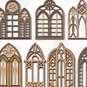 Intra απο ξύλο plywood  Χρώμα wenge 3mm-4mm πάχος - Πακέτο γοτθικών παραθύρων | Γοτθικό Στυλ|CNC Δίασταση 20x25 cm INTRAFABR-95710957