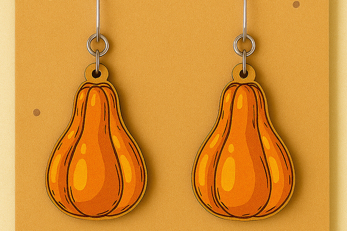 Intra απο ξύλο plywood  Χρώμα wenge 3mm-4mm πάχος - Κολοκύθα σκουλαρίκια Φθινόπωρο Δίασταση 3x3 cm INTRAFABR-95669963