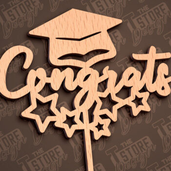 Intra απο ξύλο plywood  Χρώμα wenge 3mm-4mm πάχος - Αποφοίτηση Topper Cake | CNC Δίασταση 30x20 cm INTRAFABR-93694255 - Image 3