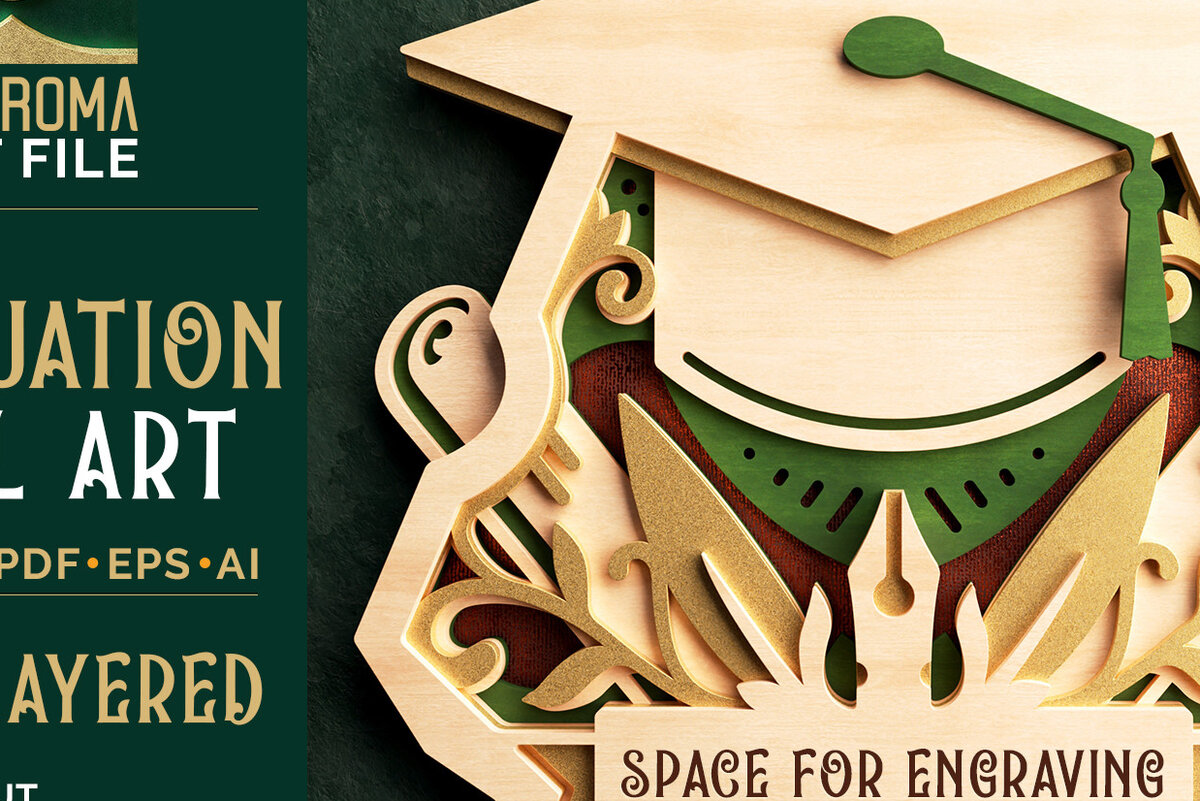 Intra απο ξύλο plywood  Χρώμα wenge 3mm-4mm πάχος - Graduation Cap Wall Art 3D Layered Δίασταση 40x50 cm INTRAFABR-93549725