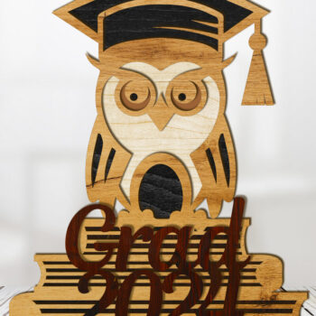 Intra απο ξύλο plywood  Χρώμα wenge 3mm-4mm πάχος - Πρότυπο αποκοπής λέιζερ κουκουβάγιας αποφοίτησης Δίασταση 5x6 cm INTRAFABR-95570116 - Image 2