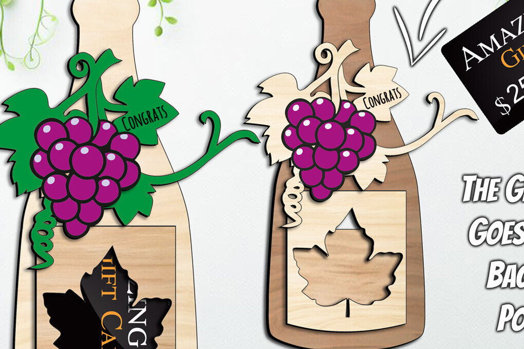 Intra απο ξύλο plywood  Χρώμα wenge 3mm-4mm πάχος - Δωροκάρτα γάμου με μπουκάλι σαμπάνιας σταφυλιού Δίασταση 20x20 cm INTRAFABR-118736784