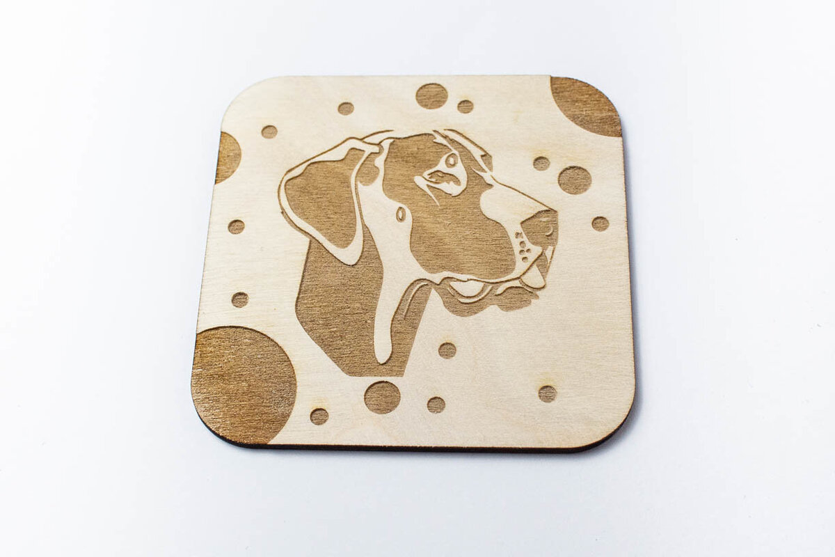 Intra απο ξύλο plywood  Χρώμα wenge 3mm-4mm πάχος - Σουβέρ κεφαλιού Great Dane, χαραγμένο Δίασταση 20x20 cm INTRAFABR-118736102