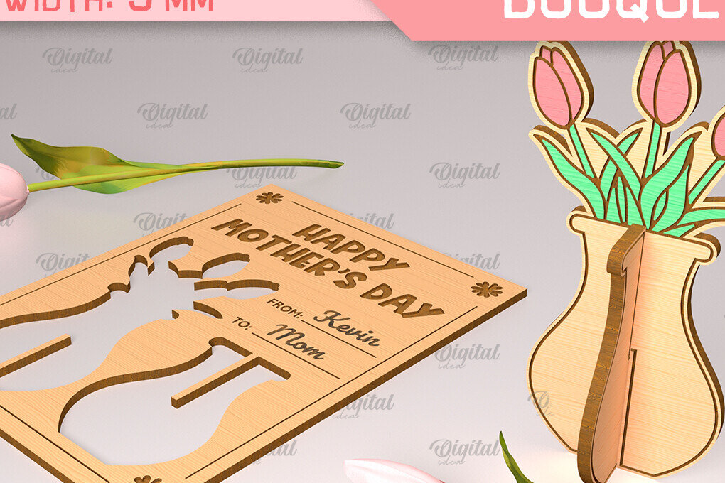 Intra απο ξύλο plywood  Χρώμα wenge 3mm-4mm πάχος - Ευχετήρια κάρτα λέιζερ. Μπουκέτο λουλουδιών Δίασταση 10x15 cm INTRAFABR-118392903