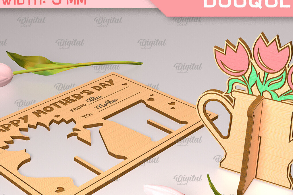 Intra απο ξύλο plywood  Χρώμα wenge 3mm-4mm πάχος - Ευχετήρια κάρτα λέιζερ. Μπουκέτο λουλουδιών Δίασταση 10x15 cm INTRAFABR-112328346