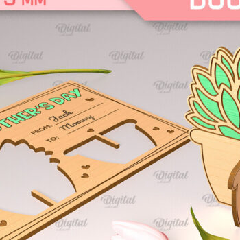 Intra απο ξύλο plywood  Χρώμα wenge 3mm-4mm πάχος - Ευχετήρια κάρτα λέιζερ. Μπουκέτο λουλουδιών Δίασταση 10x15 cm INTRAFABR-112322725 - Image 1