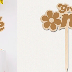 Intra απο ξύλο plywood  Χρώμα wenge 3mm-4mm πάχος - Groovy One Cake Topper , 1α γενέθλια Δίασταση 20x20 cm INTRAFABR-119190164