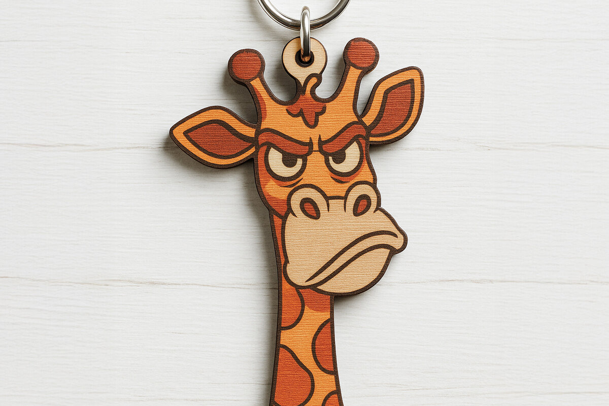 Intra απο ξύλο plywood  Χρώμα wenge 3mm-4mm πάχος - Grumpy Giraffe Keychain Δίασταση 4x4 cm INTRAFABR-120572989