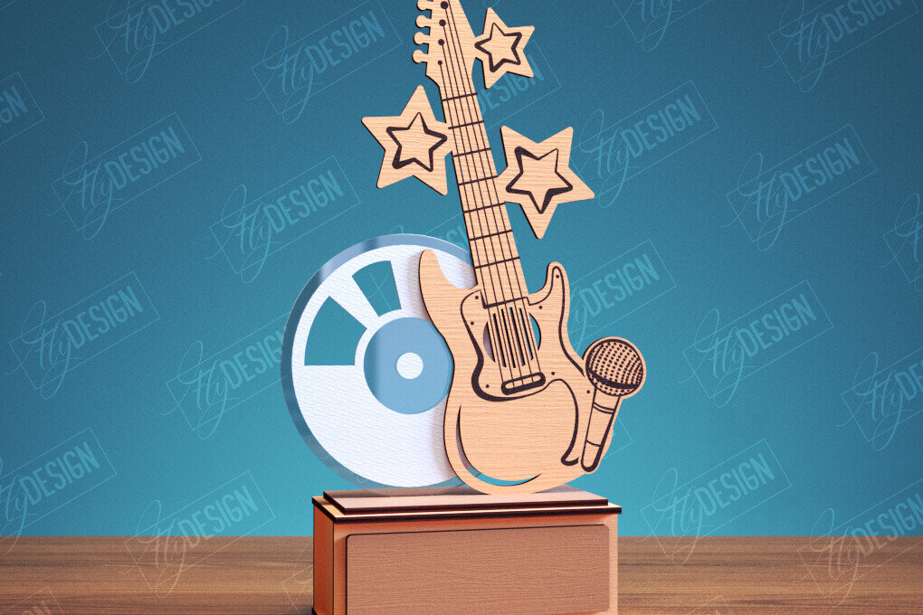 Intra απο ξύλο plywood  Χρώμα wenge 3mm-4mm πάχος - Guitar Award Trophy Design Δίασταση 30x20 cm INTRAFABR-75546311