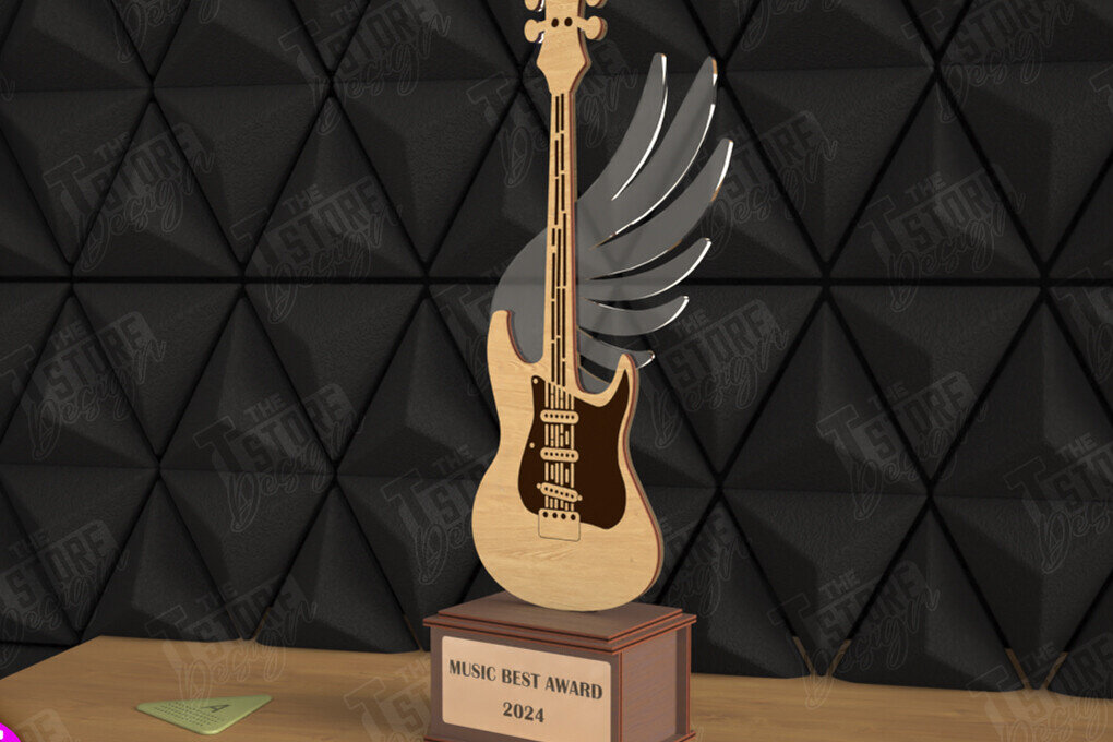 Intra απο ξύλο plywood  Χρώμα wenge 3mm-4mm πάχος - Βραβείο Κιθάρας Τρόπαιο | Προσωποποιημένη Ανταμοιβή Δίασταση 20x20 cm INTRAFABR-75546370