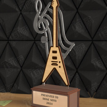 Intra απο ξύλο plywood  Χρώμα wenge 3mm-4mm πάχος - Βραβείο Κιθάρας Τρόπαιο | Προσωποποιημένη Ανταμοιβή Δίασταση 20x20 cm INTRAFABR-75546420 - Image 1