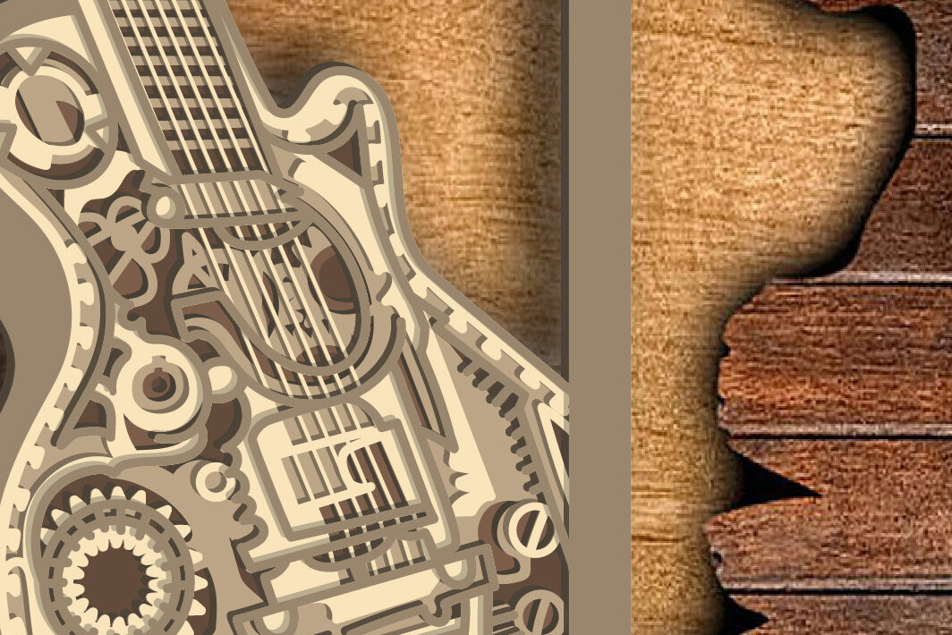 Intra απο ξύλο plywood  Χρώμα wenge 3mm-4mm πάχος - Κιθάρα - Πολυστρωματικά κομμένα αρχεία για λέιζερ Δίασταση 30x20 cm INTRAFABR-75546159