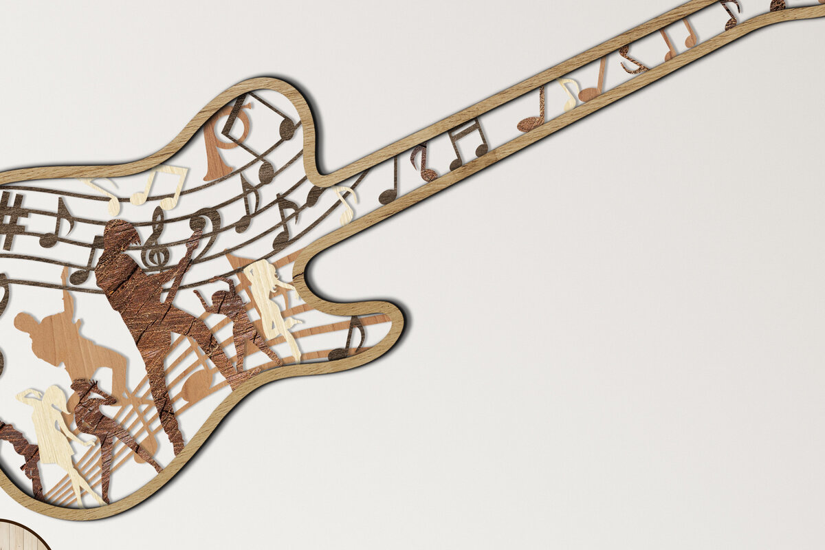 Intra απο ξύλο plywood  Χρώμα wenge 3mm-4mm πάχος - Κιθάρα - με λέιζερ πολλαπλών στρώσεων Δίασταση 9x26 cm INTRAFABR-75546189