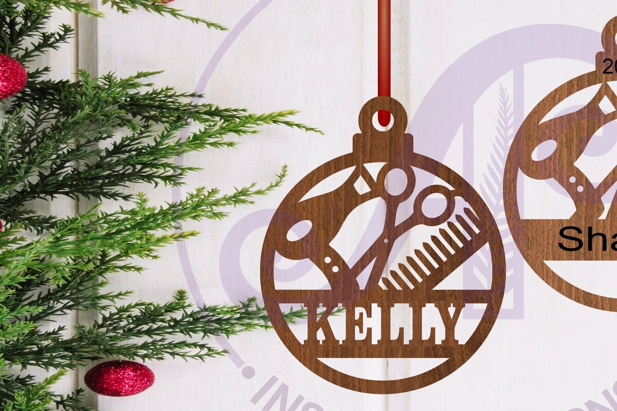 Intra απο ξύλο plywood  Χρώμα wenge 3mm-4mm πάχος - Χριστουγεννιάτικο Στολίδι Κομμωτηρίου Laser Δίασταση 6x6 cm INTRAFABR-123828472