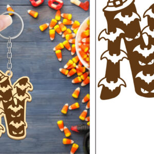 Intra απο ξύλο plywood  Χρώμα wenge 3mm-4mm πάχος - με μπρελόκ Halloween Aphabet Δίασταση 4x4 cm INTRAFABR-17728467