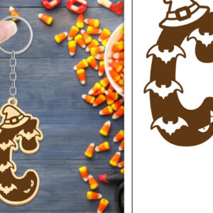 Intra απο ξύλο plywood  Χρώμα wenge 3mm-4mm πάχος - με μπρελόκ Halloween Aphabet Δίασταση 4x4 cm INTRAFABR-17728377