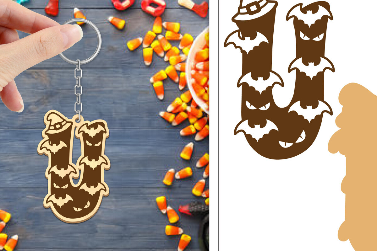 Intra απο ξύλο plywood  Χρώμα wenge 3mm-4mm πάχος - με μπρελόκ Halloween Aphabet Δίασταση 4x4 cm INTRAFABR-17728383